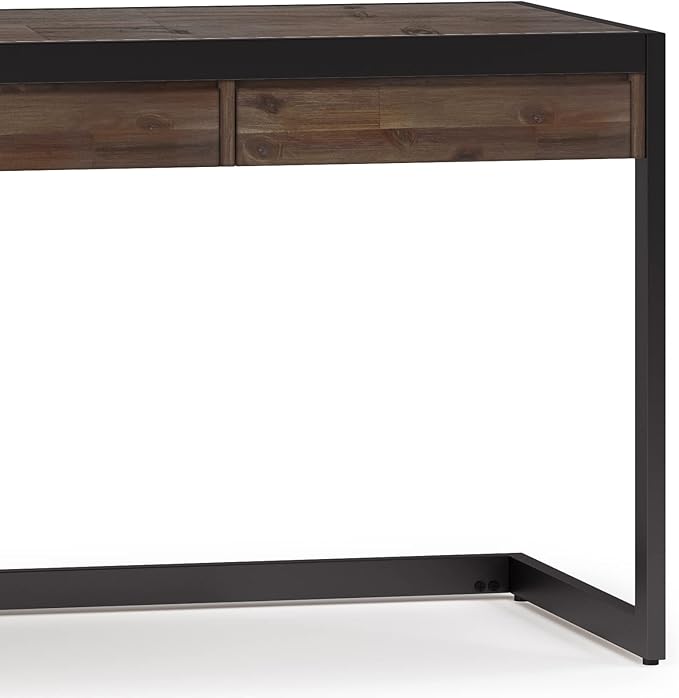 SIMPLIHOME Erina SOLID WOOD and Metal Modern Industrial 72 inch Wide Home Office Desk, Writing Table, Workstation, Study Table Furniture in Rustic Natural Aged Brown with 2 Drawers