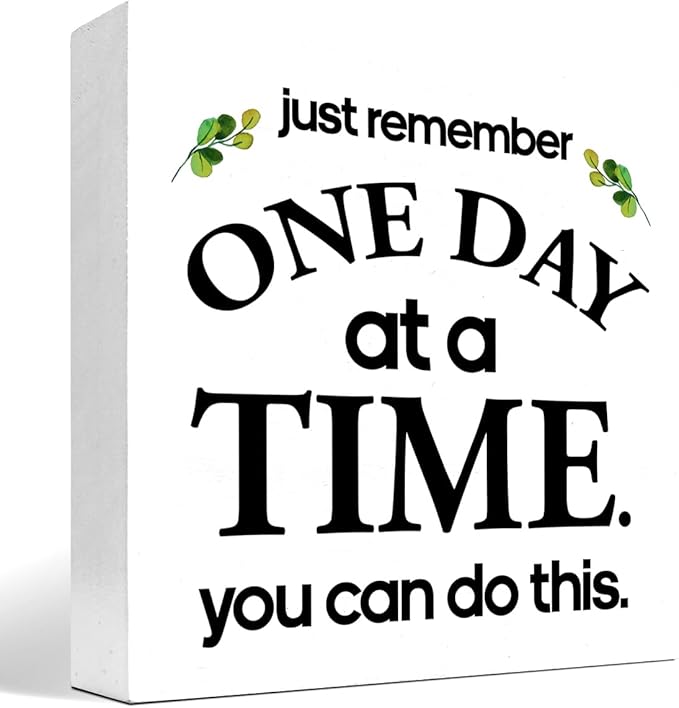 Just Remember One Day at a Time You can Do This Wood Block Sign Desk Decor,Motivational Reminder Wooden Box Plaque Sign Desk Decor for Home Office Workplace Shelf Table Decorations
