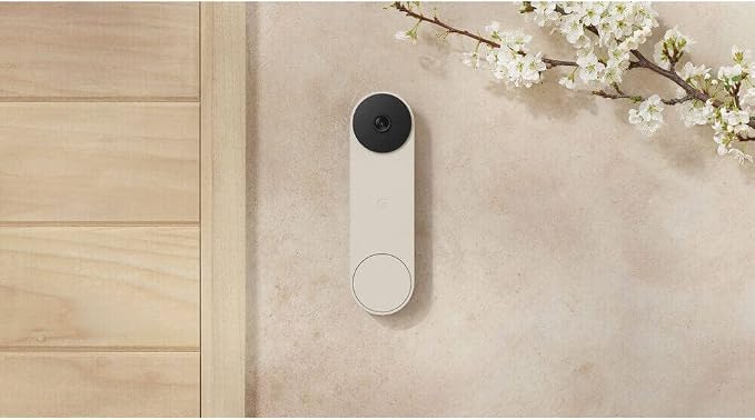 Google Nest Doorbell (Battery) - Linen | 6x digital zoom video doorbell, HD, 24/7 live view, Night vision, HDR, works with Google Home & Gemini