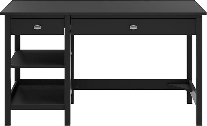 Bush Furniture Broadview 54W Computer Desk with Shelves in Classic Black| Personal Workstation Table and Storage for Home Office Workspace