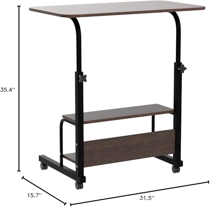 Adjustable Mobile Laptop Desk Home Office Desk Detachable Wheels Desk Portable Height Mobile Bedside Table Veranda Office Desk Additional Storage Rack Small Spaces Desk Size 15.7x31.5'Brown