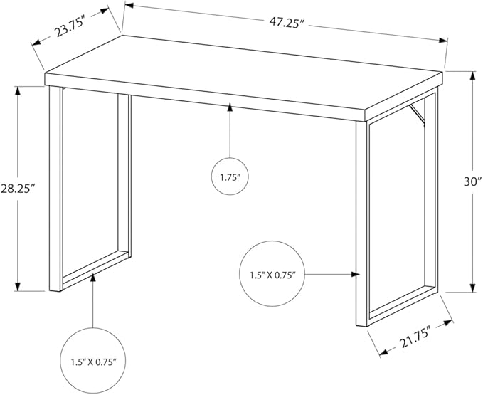 Monarch Specialties 7155 Computer Desk, Home Office, Laptop, 48" L, Work, Metal, Laminate, Brown, Grey, Contemporary, Modern Desk-48 L Dark Taupe Silver, 47.25" L x 23.75" W x 30" H