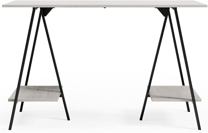 Signature Design by Ashley Bayflynn Modern Home Office Desk or Drafting Table with Sawhorse Legs, White & Black