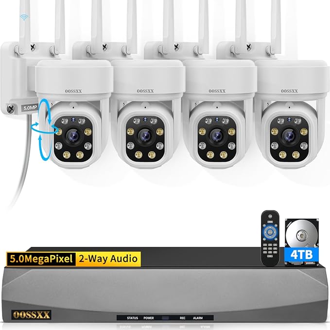 (2026 Update 120 Day Storage) 5MP PT Wireless Security Camera System with AI Human Tracking, Dual-Band 2.4G&5G WiFi, 130° Wide Angle, 2-Way Audio, No Monthly Fee, Outdoor Home Security Kit
