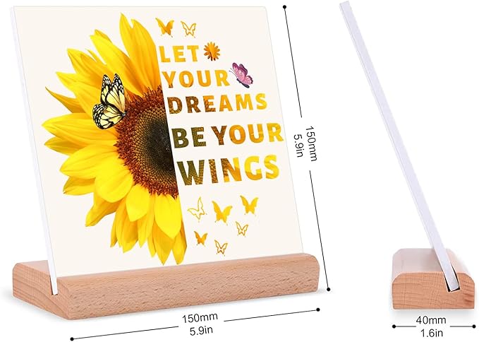 TIKTREE Inspirational Gifts for Women, Let Your Dreams Be Your Wings Positive Sign, Sunflower Motivational Gifts, Cheer Up Gifts for Women, Home Office Desk Decor with Wood Base