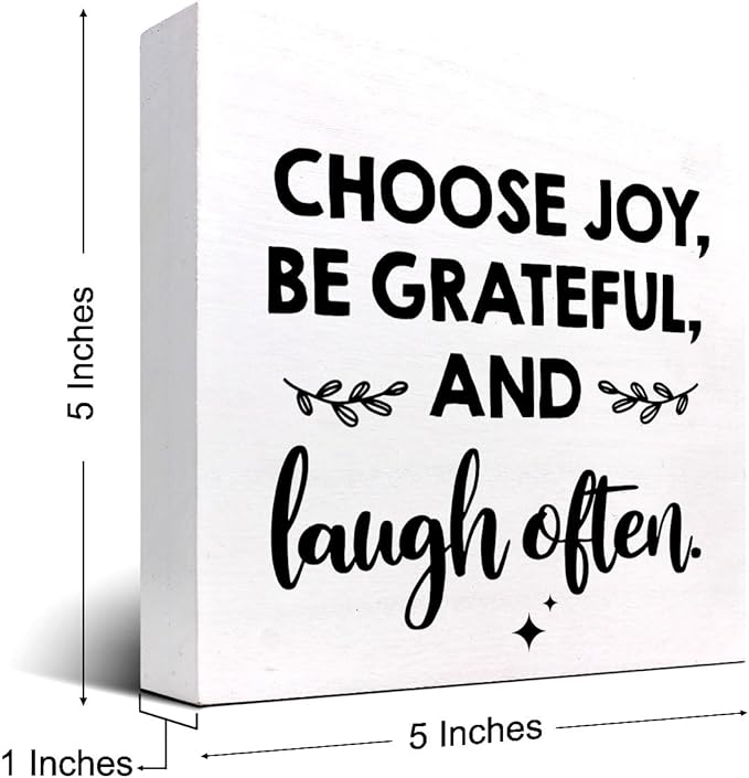 Inspirational Wood Box Sign Desk Decor,Choose Joy Be Grateful and Laugh Often Wood Plaque Signs,Rustic Positive Wooden Block Sign Decor for Office Workplace Classroom Shelf Table Decoration C1078