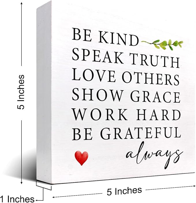 Be Kind Speak Truth Wood Block Sign Desk Decor,Rustic Inspirational Wooden Box Plaque Sign Desk Decor for Home Office Shelf Table Decor Decorations