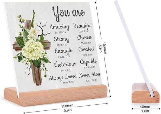 TIKTREE Christian Gifts, Religious Gifts for Women Faith, Catholic Spiritual Gifts with Bible Verse, Christian Home Desk Decor with Wood Stand
