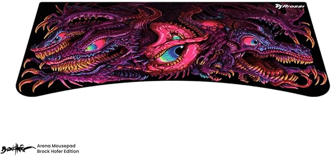 Arozzi Arena Special Edition Ultrawide Curved Gaming and Office Desk with Full Surface Water Resistant Desk Mat Custom Monitor Mount Cable Management Cut Outs - Crawling Chaos