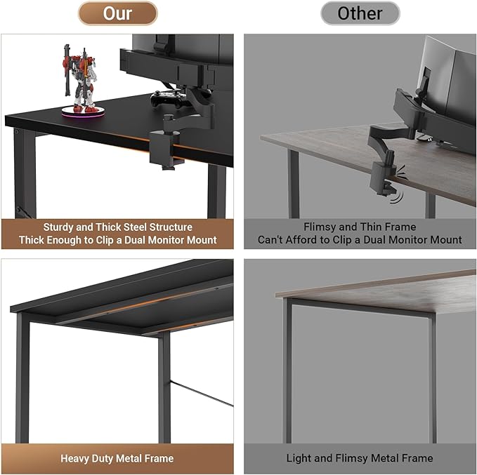 armocity 47 Gaming Computer Desk with LED Lights, Power Outlet and USB, Reversible Laptop Table with Moveable Monitor Stand for Small Spaces, Office, Gaming Room, Black