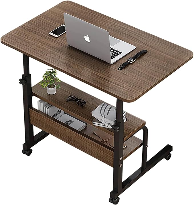 Adjustable Mobile Laptop Desk Home Office Desk Detachable Wheels Desk Portable Height Mobile Bedside Table Veranda Office Desk Additional Storage Rack Small Spaces Desk Size 15.7x31.5'Brown