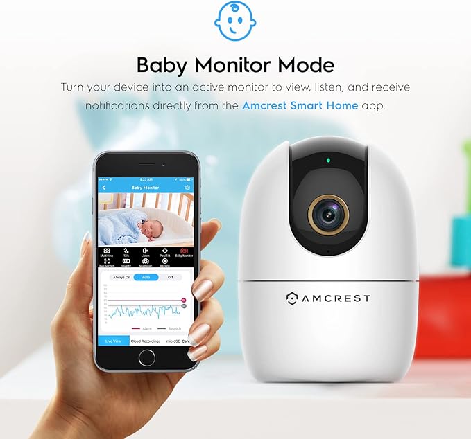 Amcrest 4MP WiFi Camera Indoor Camera, Sound & Baby Monitor, Human & Pet Detection, Motion-Tracking, w/ 2-Way Audio, Phone App, Pan/Tilt Wireless IP, Night Vision, Smart Home ASH41-W