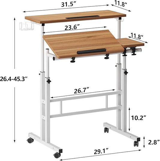 SDHYL 31.5 inches Movable Laptop Desk with Mouse Board Adjustable Height and Angle Anti-Slip Workstation Home Office Desk with Tablet Slot Portable Student Desk, Oak