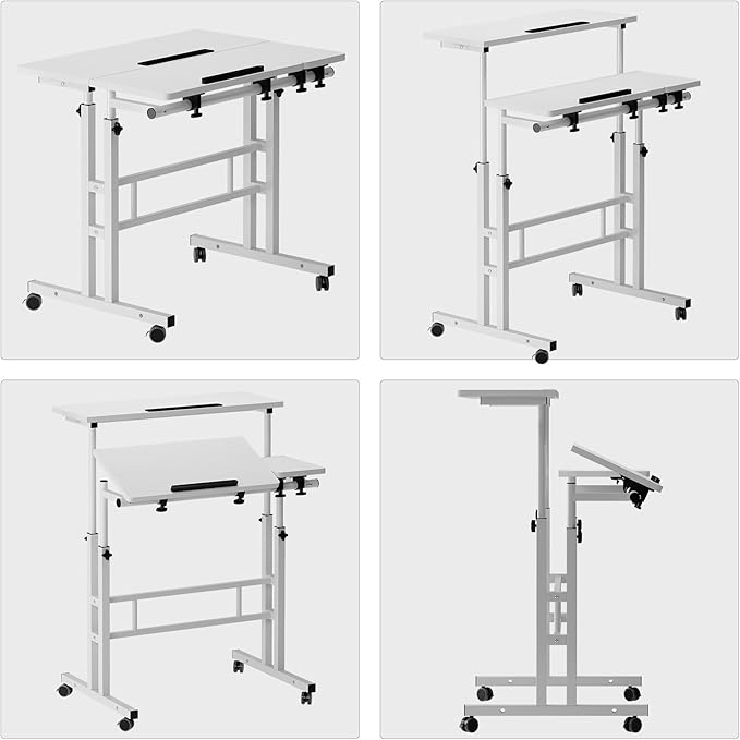SDHYL 31.5 inches Movable Laptop Desk with Mouse Board Adjustable Height and Angle Anti-Slip Workstation Home Office Desk with Tablet Slot Portable Student Desk, White