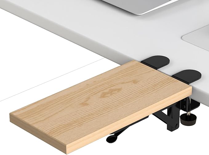 Ergonomics Desk Extender Tray, 11.8"x5.9" Punch-Free Clamp on, Foldable Keyboard Drawer Tray, Table Mount Arm Wrist Rest Shelf, Computer Elbow Arm Support