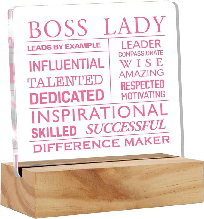 Inspirational Boss Appreciation Gift Boss Lady Gifts for Women, Pink Boss Lady Desk Decor Acrylic Desk Plaque Sign with Wood Stand Home Office Desk Sign Keepsake