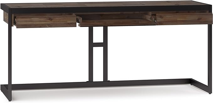SIMPLIHOME Erina SOLID WOOD and Metal Modern Industrial 72 inch Wide Home Office Desk, Writing Table, Workstation, Study Table Furniture in Rustic Natural Aged Brown with 2 Drawers