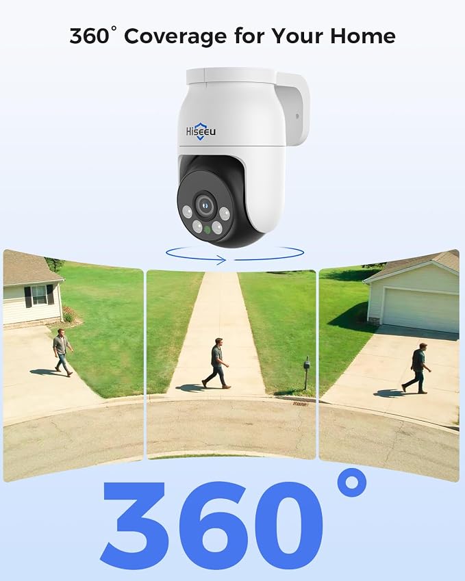 Hiseeu 4K PTZ Wired Security Camera System with 8 x 8MP CCTV Cameras | 360° Coverage,Smart Color Night Vision,Audio,Person/Vehicle Detection,8MP DVR,2TB HDD for 24/7 Recording,Surveillance DVR Kit
