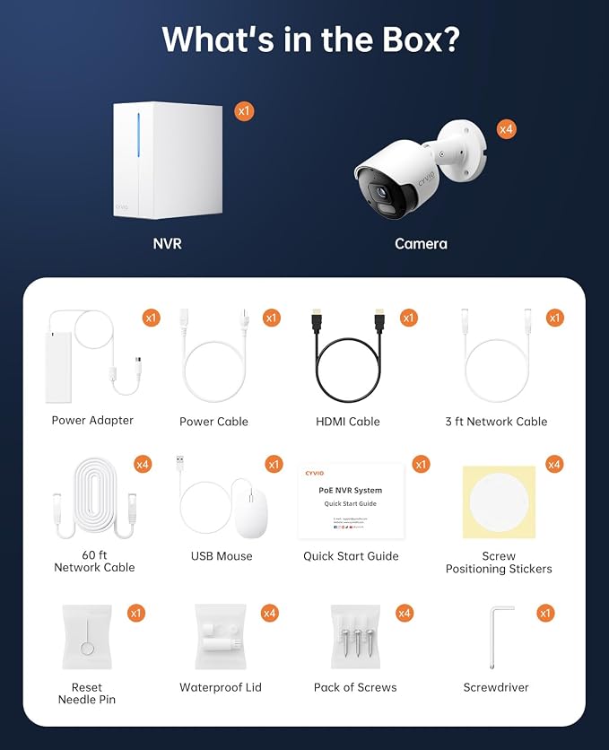 4K PoE Security Camera System with NVR, 4× 8MP Wired Outdoor Cameras, 24/7 Local Recording, No Monthly Fees, AI Human & Vehicle Detection, 2TB HDD Included, IP67, for Home & Small Business