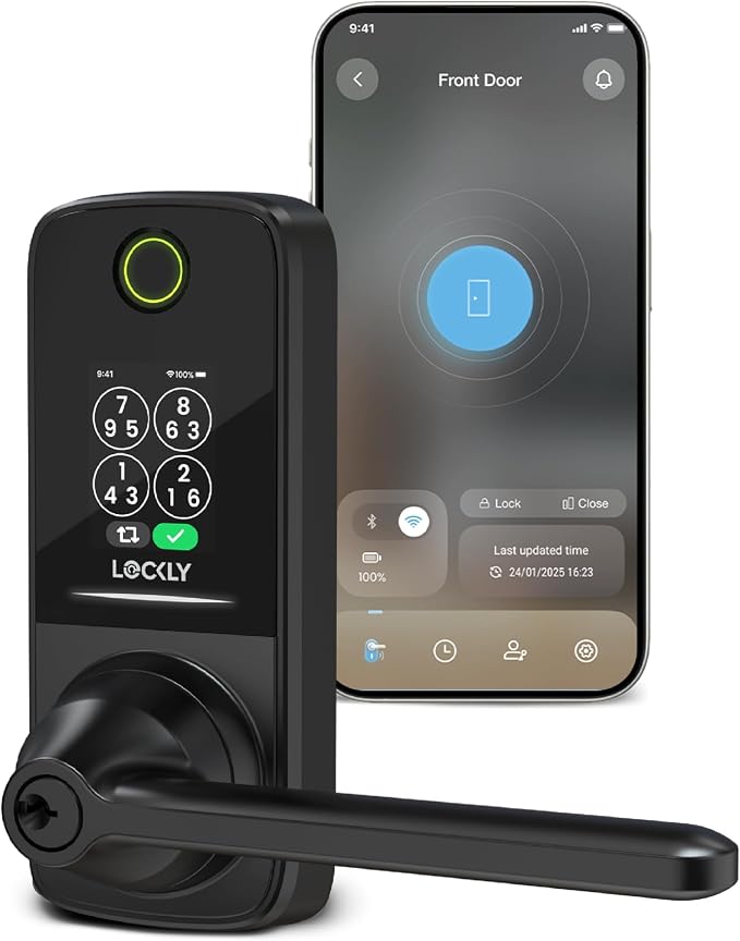 Lockly Secure Pro Smart Lock with Handle - Biometric Fingerprint & Patented Anti-Peep PIN Genie Keypad, Built-in Wi-Fi Keyless Entry Door Lock, App Remote Control, Works with Alexa & Google Assistant