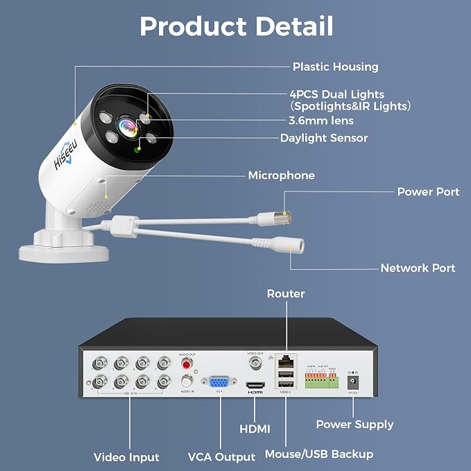 Hiseeu 4K Wired Security Camera System Outdoor 4 Channel with Audio | Smart Dual Light,AI Human/Vehicle Detection,1TB HDD,4K Surveillance DVR Kit 8CH,4X8MP Home CCTV Cameras,Smart Playback