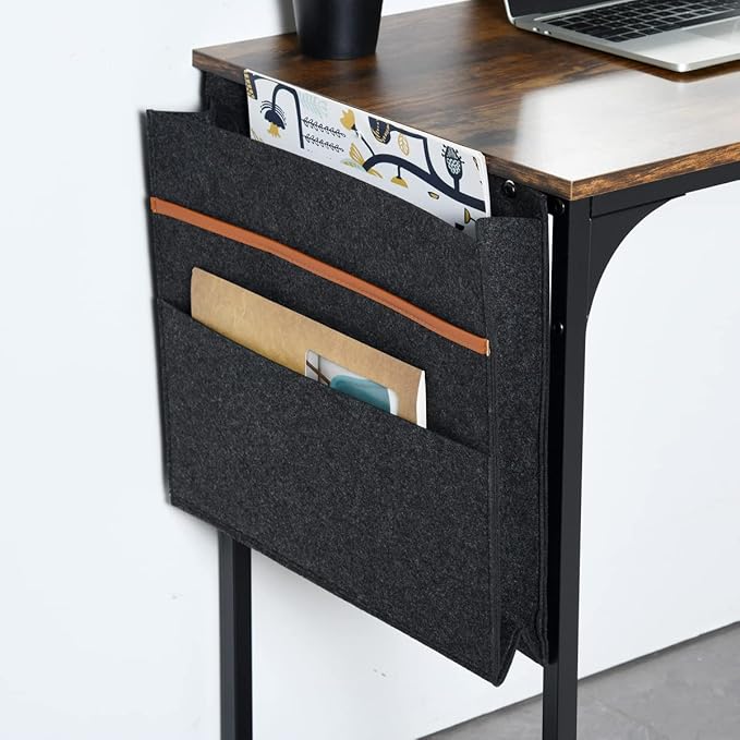 FurnitureR 31.5 inch Small Study Writing Table with Storage Bag Space Saving for Home Office, Modern PC Metal Frame Computer Desk, Black/Brown