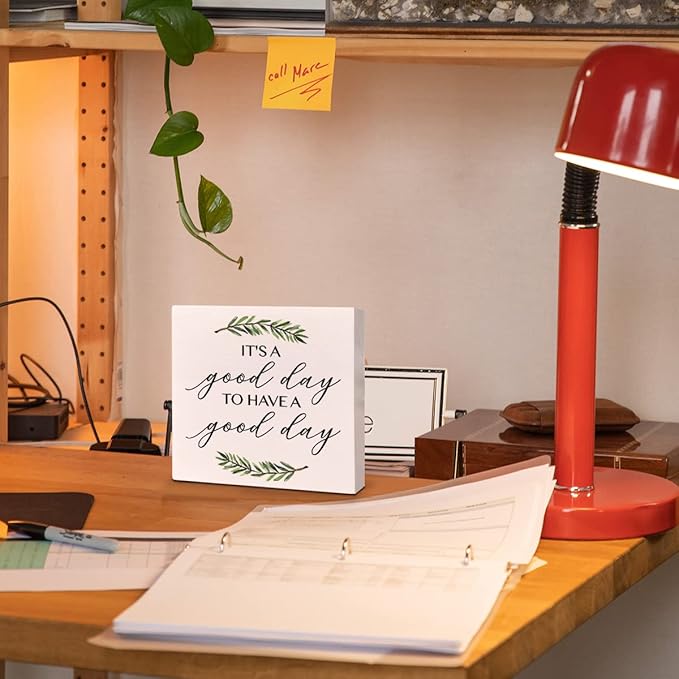Home Office Desk Wooden Box Sign Decor, It's A Good Day to Have A Good Day, Inspirational Quotes Desk Decor Motivational Desk Decorations for Women Men Student Office Classroom School