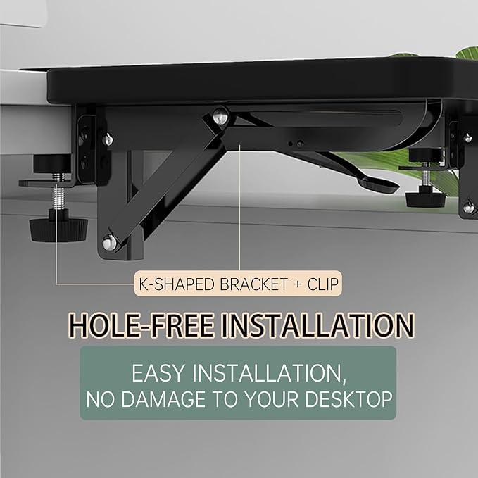 Ergonomics Desk Extender Tray, 11.8"x5.9" Punch-Free Clamp on, Foldable Keyboard Drawer Tray, Table Mount Arm Wrist Rest Shelf, Computer Elbow Arm Support