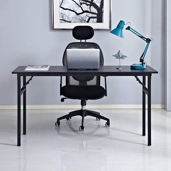 SogesGame Computer Desk, 55 Inch Modern Simple Style Folding Tables, Home Office Writing Desk, Space Saving Foldable Table, No Install Needed, Black