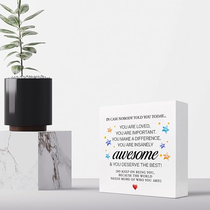 In Case Nobody Told You Today You are Awesome Wood Block Sign Desk Decor,Inspirational Encouragement Wooden Box Plaque Sign Desk Decor for Classroom Home Office Dorm Shelf Table Decorations