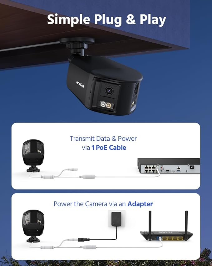 ANNKE FCD800 4K 8MP Dual-Lens PoE Security Camera, 2mm 180°Wide Angle, Smart Dual Light Color Night Vision, Two-Way Audio, Light&Sound Alarm, AI Human/Vehicle Motion Detection, H265+, IP67
