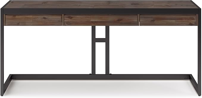 SIMPLIHOME Erina SOLID WOOD and Metal Modern Industrial 72 inch Wide Home Office Desk, Writing Table, Workstation, Study Table Furniture in Rustic Natural Aged Brown with 2 Drawers