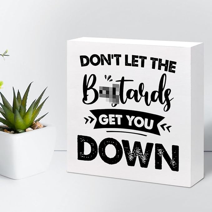 Don't Let the Get You Down Wood Block Sign Desk Decor,Motivational Wooden Box Plaque Sign Desk Decor for Home Office Shelf Table Decor Decorations