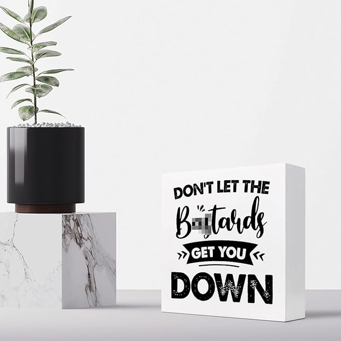Don't Let the Get You Down Wood Block Sign Desk Decor,Motivational Wooden Box Plaque Sign Desk Decor for Home Office Shelf Table Decor Decorations