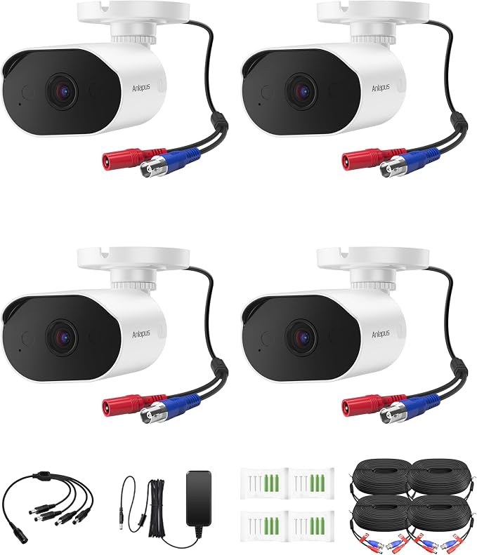 Anlapus 4 Pack 1080P HD-TVI Security Cameras with Audio, Night Vision, 2MP Outdoor Indoor Weatherproof Home Surveillance CCTV Bullet Camera for Anlapus 1080P/2MP/5MP/4K Analog DVR System