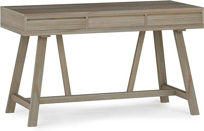 SIMPLIHOME Bowman SOLID WOOD Modern Industrial 54 Inch Wide Flip Up Desk in Distressed Grey, For the Office Desk, Writing Table, Workstation and Study Table