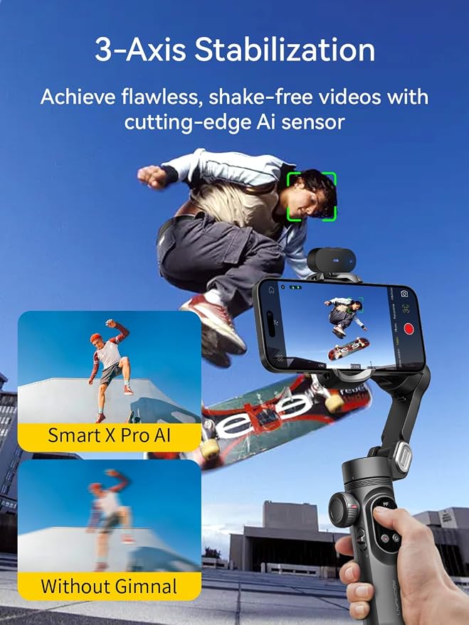 AOCHUAN 3-Axis Gimbal Stabilizer for Smartphone Smart AI XPro Black & B10 Storage Bag & E10 Extension Rod & P03 RGB Magnetic Fill Light