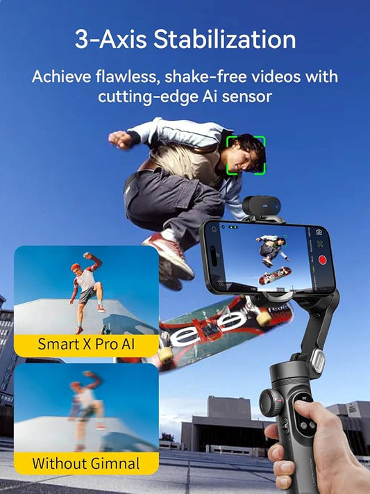 AOCHUAN 3-Axis Gimbal Stabilizer for Smartphone Smart AI XPro Black & B10 Storage Bag & E10 Extension Rod & P03 RGB Magnetic Fill Light