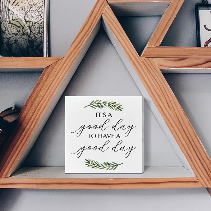 Home Office Desk Wooden Box Sign Decor, It's A Good Day to Have A Good Day, Inspirational Quotes Desk Decor Motivational Desk Decorations for Women Men Student Office Classroom School