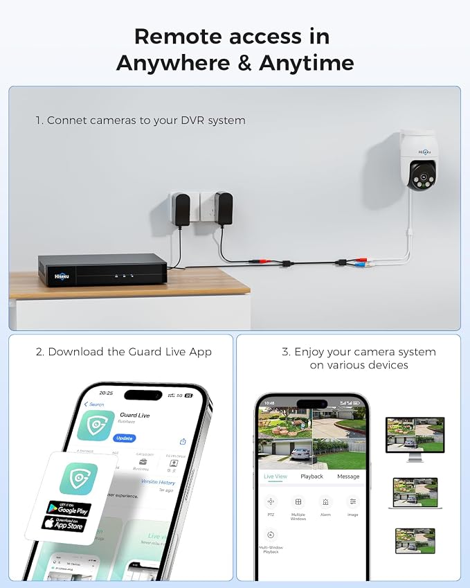 Hiseeu 4K PTZ Wired Security Camera System with 8 x 8MP CCTV Cameras | 360° Coverage,Smart Color Night Vision,Audio,Person/Vehicle Detection,8MP DVR,2TB HDD for 24/7 Recording,Surveillance DVR Kit