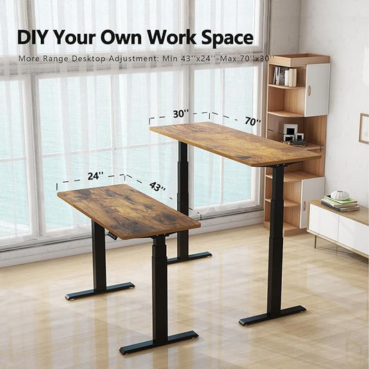 Standing Desk Frame Dual Motor- 3 Tier Heavy Duty Electric Desk Legs, Adjustable Desk Frame, Sit Stand Desk Frame, Black Frame
