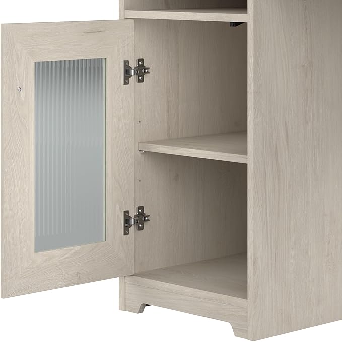 Bush Furniture Cabot 60W L Shaped Computer Desk with Storage in Linen White Oak