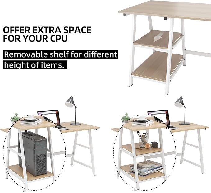 SogesHome Computer Desk 47inches Trestle Desk PC Desk with Shelf Office Desk Workstation for Home Office Use Writing Table,Maple