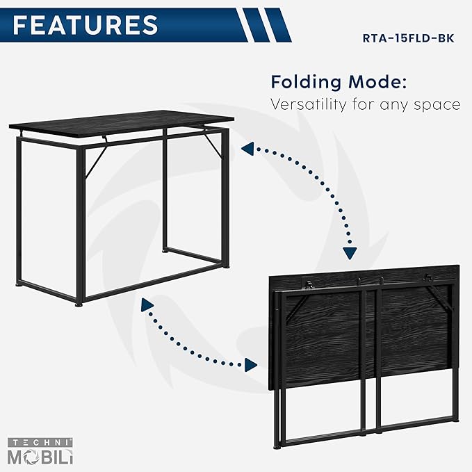Techni Mobili Space Saving Folding Desk, Black