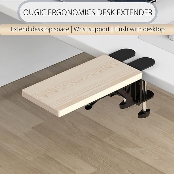 Ergonomics Desk Extender Tray, 11.8"x5.9" Punch-Free Clamp on, Foldable Keyboard Drawer Tray, Table Mount Arm Wrist Rest Shelf, Computer Elbow Arm Support