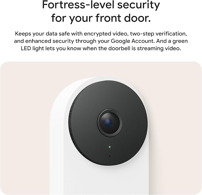 Google Nest Doorbell (Wired, 3rd Gen) - 2K Video, Live View - 2025 - Linen | Video doorbell, 2K HDR, intelligent alerts, color night vision, 2-way audio, works with Google Home & Gemini