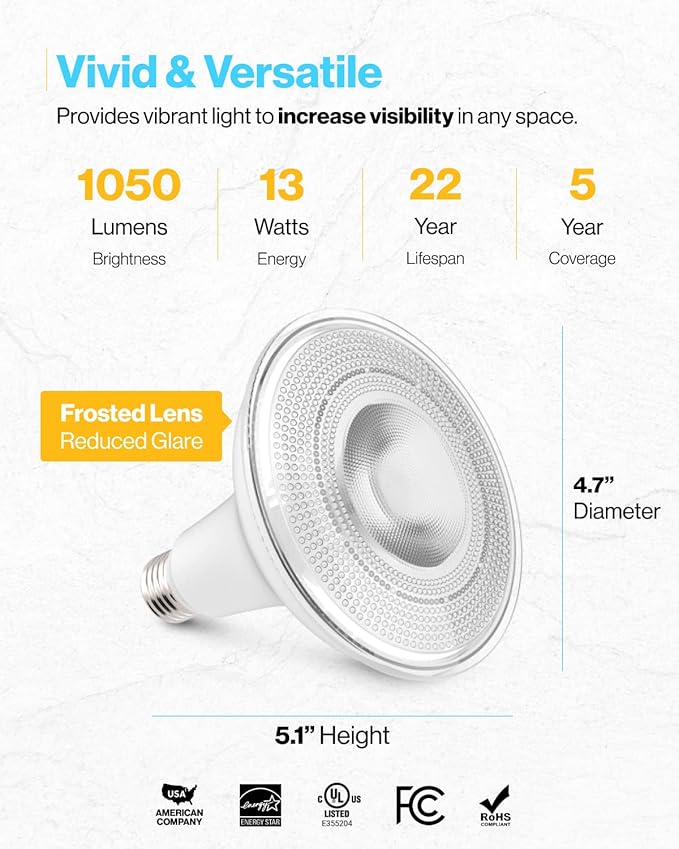 Sunco 96 Pack PAR38 LED Flood Light Outdoor Bulb, Waterproof Bright Dimmable 13W=100W, 5000K Daylight, 1050lm, E26 Base UL Energy Star Listed.