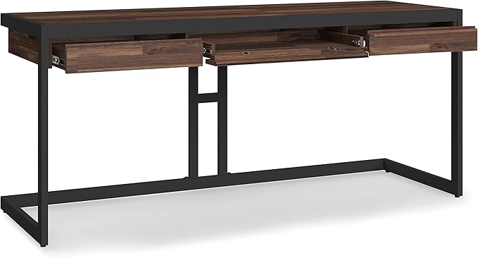 SIMPLIHOME Erina SOLID ACACIA WOOD Modern Industrial 72 Inch Wide Large Desk in Distressed Charcoal Brown, For the Office Desk, Writing Table, Workstation and Study Table