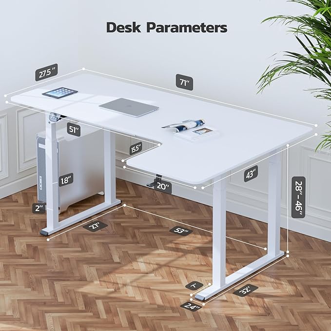 Dripex Standing Desk, 63"/ 71" L Shaped Desk Adjustable Height, Electric Corner Stand Up Desk Large Home Office Desk Computer Workstation, Dual Motor Sit Stand Desk 4 Legs, Super Stable