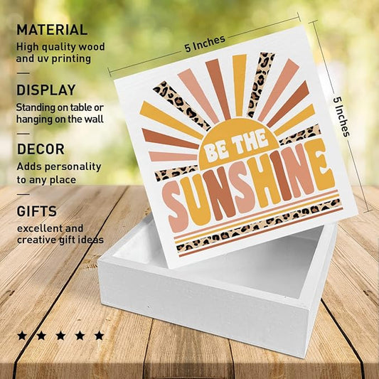Home Office Desk Wooden Box Sign Decor, Be The Sunshine, Inspirational Quotes Desk Decor Motivational Desk Decorations for Women Girls Teens Student Office Classroom School